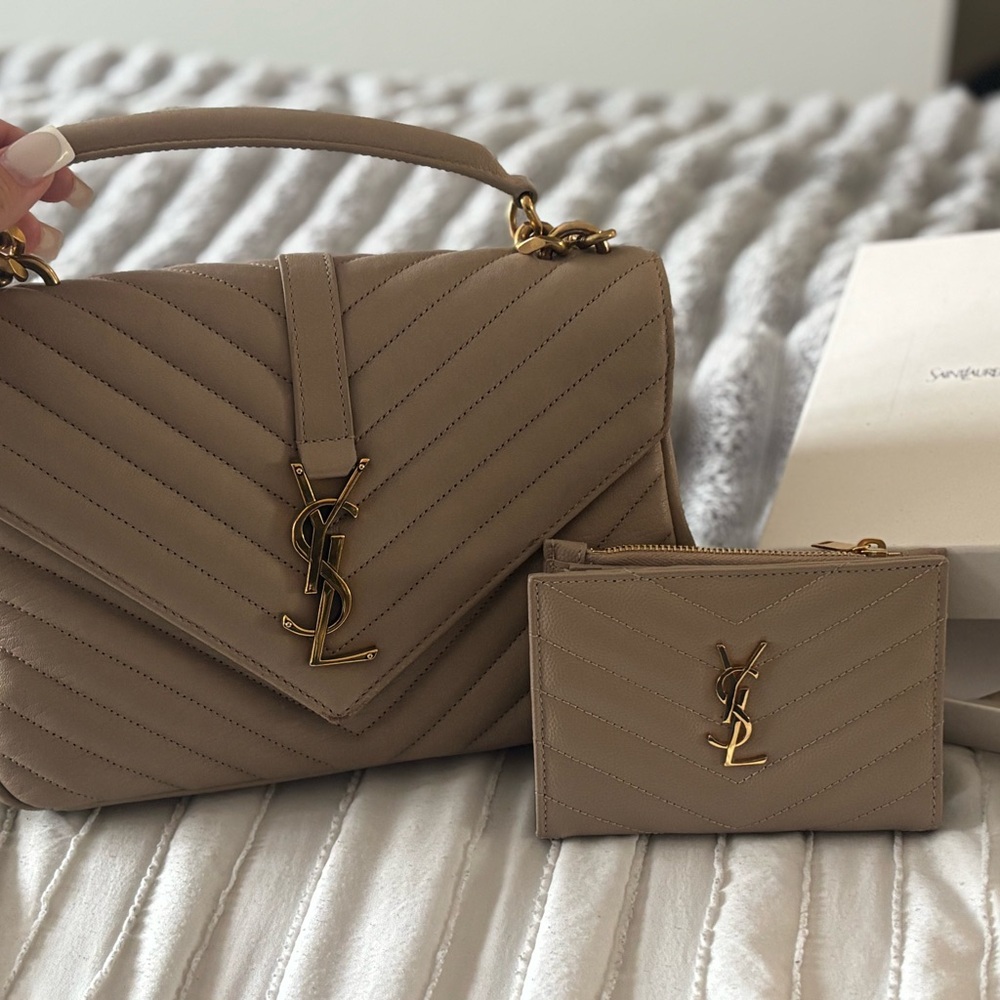 SOLDDDDDD Yves Saint Laurent Tan Quilted Leather Handbag and Wallet Set